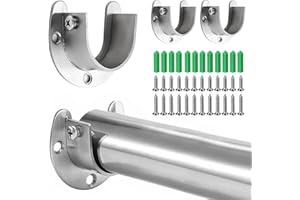 SHFYFHS 4 Stück, Edelstahl Stangenhalterung, U-Form Edelstahl Stangenhalter, Rundrohr Halterung, Schrankregal Stangenhalterungen, Stangenendstütze, Für Kleiderschrank, Schrank, Balkon,Badezimmer(Silber, 25mm)