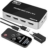 Zacro HDMI Switch Splitter 4 in 1 Out HDMI Switch 4K with IR Remote Control Supports 4K 3D 1080P HD for PS4 Xbox Sky Box Fire