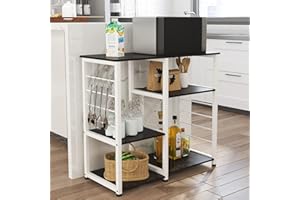 SogesPower Estantería de repostería, microondas, Estantería de 3 Niveles, con Ganchos en Forma de S, Estante para Utensilios de Cocina y Especias, 90 x 40 x 83 cm, Negro Nogal