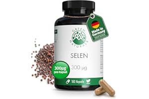 ‎GREEN NATURALS Selen - Hochdosiert: 300µg je Kapsel aus schwarzem Senfextrakt - 6 Monate Vorrat (180 Kapsel) - 100% Vegan & Ohne Zusätze - Apothekenqualität - Green Naturals®
