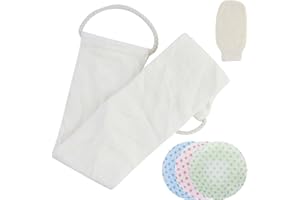 AMANDELIZABE Loofah Back Scrubber, sangle de bain en luffa avec coussinet éponge Luffa, exfoliant bio exfoliant pour le dos pour hommes femmes