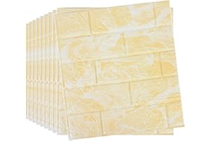 Jodimitty 10 Stück 3D Wandpaneele Selbstklebend 38x35cm Abwaschbare Tapete Backstein Steinoptik Wandsticker Anti-Collision Schaumstoff Wand Panel für Schlafzimmer Wohnzimmer Küche(Marmor Gelb)