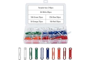 LXYANW 210 Stück Torpedosicherungen, Auto Sicherungen Set mit Transparent Aufbewahrungsbox, Schmelzsicherung für Europäische Fahrzeuge Oldtimer Autos - 5A 8A 10A 16A 25A