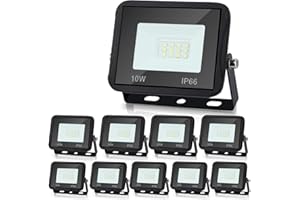 Lospitch Faretto LED da Esterno 10W 10 Pezzi, Faretti LED Impermeabile IP66, Super Luminosa 900LM Bianco Caldo 3000K Faro LED Esterno, per Cortile Garage Piazza (Nessuna Spina)