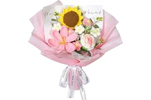 ASTNIC Bouquet di fiori all'uncinetto, fatto a mano, bouquet di fiori lavorato a maglia, tulipano, girasole, rosa, festa della mamma, anniversario, compleanno, San Valentino, regali per mamma, donne