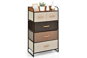 CASART Chest of Drawers, Wooden Top Fabric Storage Dressers, Iron Frame 4/5/7-Drawer Organizer Unit Utility Tower Cabinet for Bedroom Living Room Office(Brown Tabletop, 58 x 29 x 99cm)
