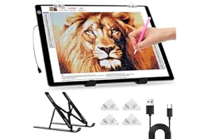 ELICE Tavololuminoso Light Pad A3,4800 Lux molto luminoso 5 mm ultra sottile per 5D Diamond Painting, piastra dimmerabile con supporto pieghevole / clip