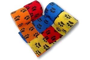 LisaCare Bende per zampe, 5 cm x 4,5 m, set da 4 con motivo zampe, mix colorato, bendaggio coesivo, bendaggio per ferite, bendaggio per cerotti, elastico, autoadesivo, senza colla
