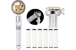 NAUXIU Douchette,pommeau douche,pommeau douche anti calcaire,Pommeau de Douche anti calcaire economie deau,Système de filtration en trois étapesAvec 6 Filtres et Interrupteur de Pause (doré 1)