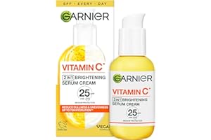 Garnier Vitamin C 2 in 1 Brightening Cream: Hydrating SPF 25 Moisturizer with 20% Vitamin C Serum. Hydrates, Protects and Reveals Bright Glowing Skin. Organic, Cruelty-Free, 50ml. All Skin Types