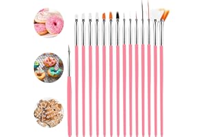 ABEILLO Lot de 15 pinceaux de peinture de gâteaux de qualité alimentaire pour décoration de gâteaux (rose)