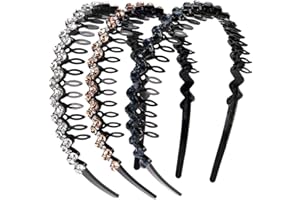 Loneedy - Cerchietto per capelli da donna, ondulato, antiscivolo, con pettine, decorato con diamanti artificiali e cristalli Silver+Gold+Dark blue