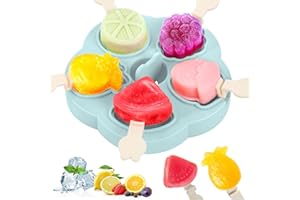 PITMT Stampi per Ghiaccioli, 5 Fori Formine per Ghiaccioli Silicone Senza BPA per Bambini e Neonati, Mini Ghiaccioli Stampo con Bastoncino e Coperchio, Riutilizzabili Fai Da Te Stampi per Gelati
