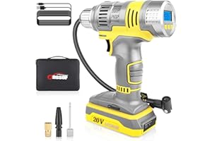 Oasser 20V Tyre Inflator Air Compressor Cordless Car Tyre Pump with Rechargeable Li-ion Battery, LCD Digital Pressure Gauge LED Lights USB Cable for Car Bicycle Tyres and Other Inflatables 120PSI P2S