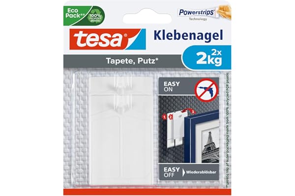 tesa Klebenagel für Tapeten und Putz / Selbstklebende Nägel für empfindliche Oberflächen / Leicht anzubringen und zu entferne