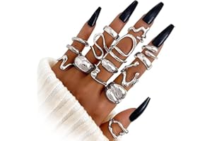 BelleVive 15-Piece Set with Chunky Silver Rings for Women, 14 Carat Gold Plated, Thick Dome, Stackable Open Rings, Trendy, Delicate, Minimalist Jewellery Gifts, Silver