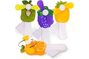 MIJOMA Hand-Ventilator Set im Früchte-Design, 4 Stück, 7 x 13,5 cm, Stromloser Handlüfter für Unterwegs – Orange, Traube, Ananas, Kiwi
