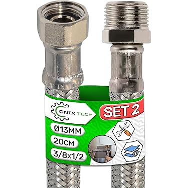 Tubo Flessibile Acciaio Inox 20cm - Attacco Femmina 3/8” X 1/2”, Perfetto Per Miscelatori E Installazioni Idriche - Foto 3