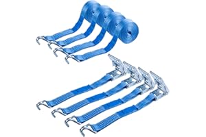 AUTOFONDER Easy4straps 6m Ratchet Tie Down Strap With J-Hook Load Capacity 1000kg Work Limit 2000kg for Lawn Equipment, Moving Appliances, Motorcycle 4PC 35mm Ratchet Straps
