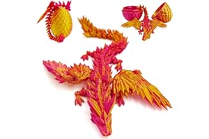Cuackamily 3D Printed Dragon in Egg, Detachable Winged Dragon Inside Surprise Egg, Articulated Crystal Flexible Joints Toy Kids Adults Easter Christmas Birthdays Holiday Decorations (Orange Red)