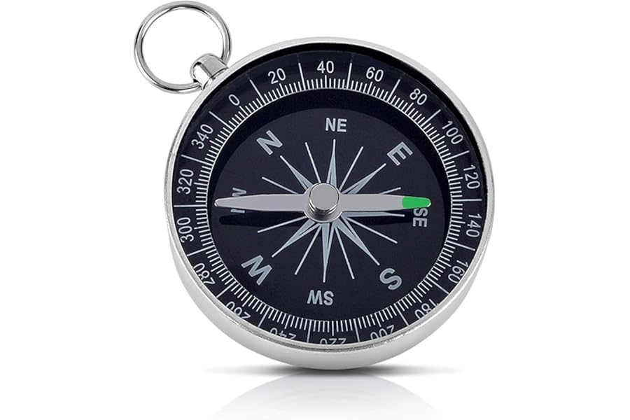 Simple hiking compass - pocket compass - 360 Degree Rotating Compass with Key Ring - ideal for outdoor camping and hiking