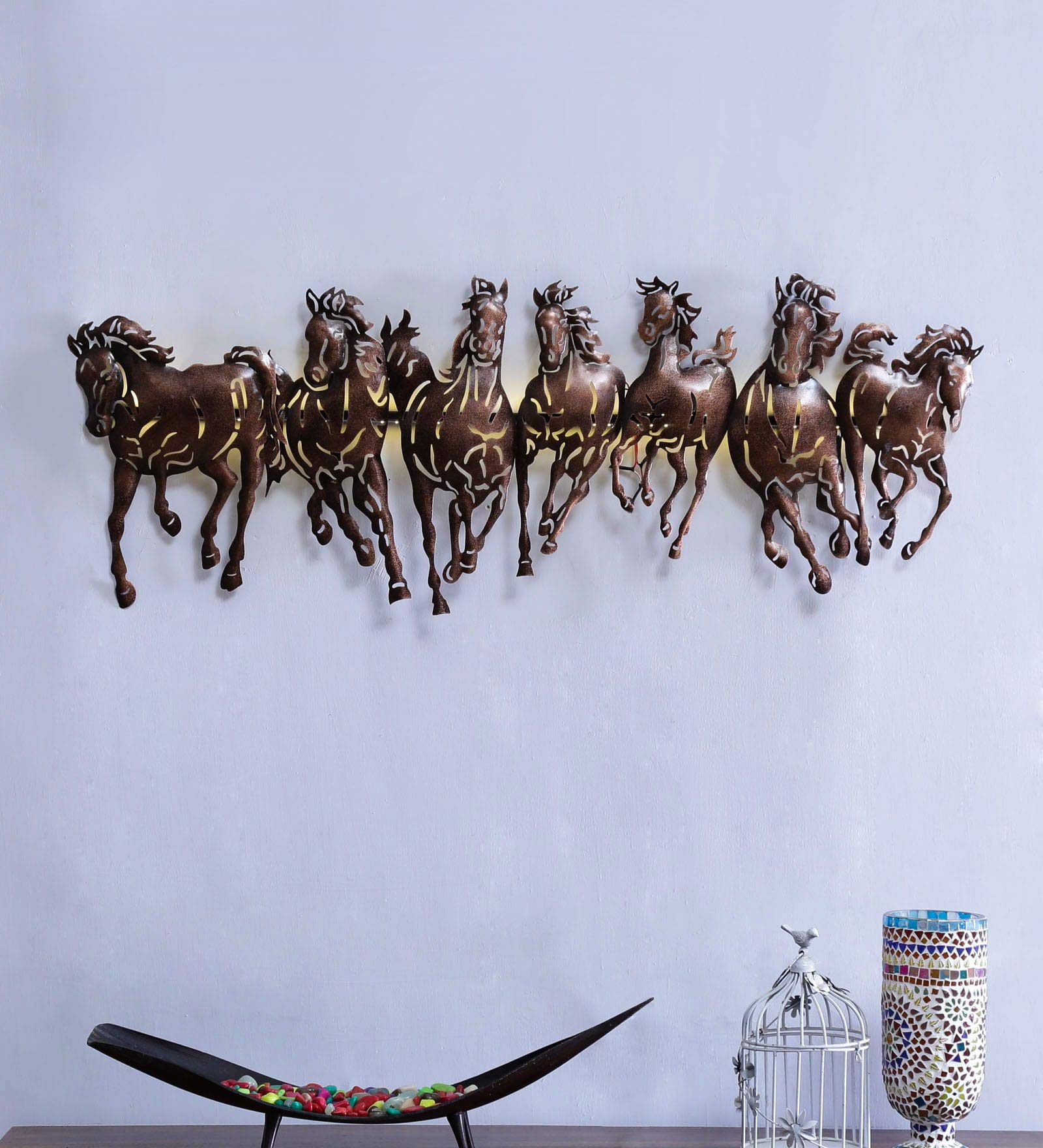 Collectible India Metal Wall Decor Art 7 Running Horse 3d Led