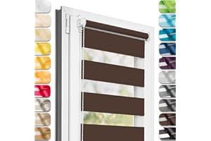 Estika® Doppelrollo Klemmfix ohne Bohren - 100 cm x 120 cm - Braun - 27 Stoff Farben, Tag und Nacht Duo Rollo, Rollos für Fenster ohne Bohren, Fenster sichtschutz (100 cm Stoffbreite)