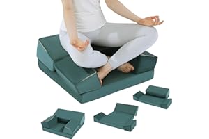 TOPROUD Meditationskissen Schaumstoff-Meditationskissen zum Sitzen auf dem Boden, großes Yogakissen für Erwachsene, Meditationsmatte mit 2 Kniekissen und Hüftstütze