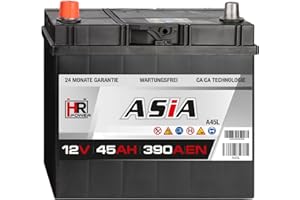 HR-POWER HR HiPower ASIA Autobatterie 45Ah 12V Pluspol Links 390A/EN Blei-Säure, hohe Startreserven auch bei Kälte