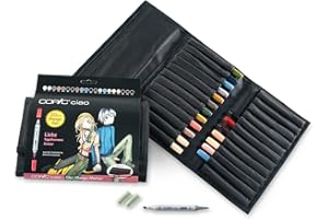 COPIC Ciao Set de 20 marqueurs à encre à alcool permanente double pointe, pointe pinceau ultra souple et large biseautée, rechargeable - Set Manga Amour + Trousse de rangement
