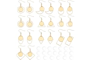 UNICRAFTALE 20 Set 10 Stili Orecchini Pendenti Dorati 304 Ganci per Orecchini in Acciaio Inossidabile con Vassoio Rotondo Piatto e Cabochon in Vetro Trasparente Componenti per Orecchini