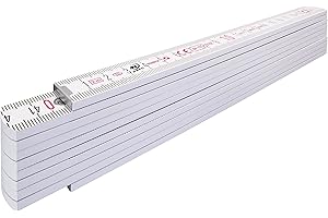 Stabila Zollstock Type 1407, 2 m, weiß, metrische Skala, Winkelfunktion, Meterstab aus PEFC-zertifiziertem Holz, Stahlblechgelenke mit integrieter Stahlfeder