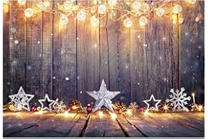 YongFoto 3x2m Foto Hintergrund Weihnachten Vinyl Star Schneeflocken Lichterketten Holzplanke Fotografie Hintergrund Foto Leinwand Kinder Fotostudio 10ft