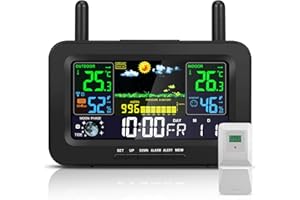 zerotop Weather Stations Wireless Indoor Outdoor with Calendar/Temperature/Humidity/Barometric/Forecast/Moon Phase/Alarm Clock, LCD Digital Weather Station with Outdoor Sensor for Home Office