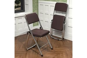PIPIPOXER Furniture Lot de 1 chaise de conférence pliable en cuir synthétique douillet et cadre en acier pour invités en plein air Marron 45 x 46 x 82 cm