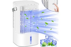 LQTTEK Air Cooler Protable Air Conditioner,Mobile Air Conditioning 4-In-1 Mini Fan,Personal Cooling Adjustable Fan and Humidifier with 3 Fan Speeds, Timer&7 Colors LED lights, for Room Desk Home Office-White