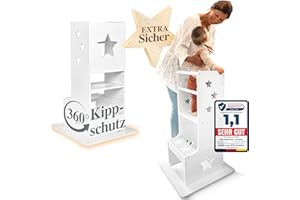 KIDSWOODYSTAR Kids Woody Star® Learning Tower from 1 Year [360° Tilt Protection] Height Adjustable Learning Tower Learning Tower Montessori Step Stool Children Stool Learning Chair Learning Tower White