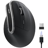 Acer Ergonomic Mouse 2.4G, Wireless Vertical Mouse 1600 dpi | Rechargeable Wireless Mouse with USB-A Receiver for PC and Lapt