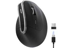 acer Souris Ergonomique sans Fil, 2,4 GHz Souris Rechargeable, Verticale Mouse 1600PPP, 6 Boutons, Souris d'Ordinateur avec récepteur USB pour PC, iMac, Ordinateur de Bureau,