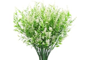 BAERTMY Künstliche Pflanzen Blumen Kunstblumen Im Topf Wie Echt UV Beständig 10 Bündel Fake Flowers Künstliche Balkonpflanzen Sträucher Deko Kunstblume Lavendel für Tisch Haus Garten Dekoration (Weiß)