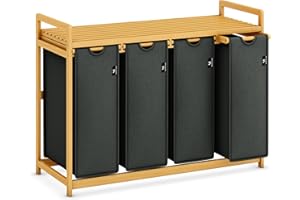 ADEL DREAM AdelDream Cesto portabiancheria Bamboo Frame 200L 4 scomparti Sacco portabiancheria estensibile e rimovibile box portabiancheria portabiancheria grigio-06-20