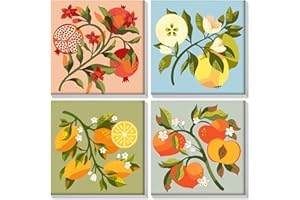 HEIBAGO Framed Paint by Numbers for Audlts Beginners, 4 Pack Fruit Paint by Numbers Canvas for Beginners, Audlt DIY Oil Paint by Numbers Kits, Flower Painting Art Craft for Birthday Gifts, 8X8 inch