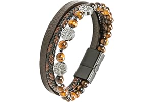 JUZICHEN Pulsera Hombre, Pulseras Cuero Hombre, Pulsera Árbol De La Vida, Pulseira Homem, Pulsera Hombre Acero Inoxidable, Regalos Para Hombre,Con Cierre Magnético