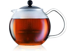 Bodum - 1830-01 - Assam - Théière à Piston en Verre - Filtre et Couvercle en Plastique - 1,0 L - Noir