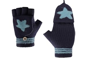 FAXIANTHER Guanti invernali caldi convertibili flip top guanti per bambini studenti elementari scrittura a maglia stella a cinque punte guanti mezze dita con copertura patta ciclismo corsa 5-10 anni ragazzi
