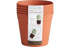 Clever Pots Easy Release Plastic Plant Pots, Pack of 5, Mini Plant Pots, Outdoor or Indoor Flower Pot Garden Planters, Lightweight & Weather Resistant for Outside Flowers & Plants, Terracotta