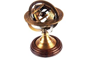 NAUTICAL REPLICA HUB 5" Nautical Brass Armillary Sphere World Globe Rosewood Base Table Decor Gift