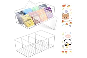 DIBALIYI 2PCS Kunststoff Teebox, Klarer Deckel Teeboxen, Gestaltung Küchenorganisator Teebeutelhalter mit 4 Schubladen, Einfacher Zugang Teebeutel Aufbewahrungsbox für Kaffeepads, Teebeutel (2PCS)