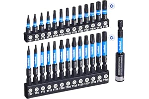 toolant Impact Torx Bit Set 26+1pcs (T7-T40), 1/4 Hex-Shank S2 Steel Security Torx Bit Set, Tamper Proof Star Bit Set with CNC Machined Tips, 1”&2” Long with Magnetic Impact Bit Holder and Storage Box