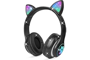AXFEE Bluetooth pour Enfants sans Fil, Bluetooth Casque Audio Enfants avec HD Microphone/Lumières LED, Volume Limité 105dB, Son Stéréo Casque Audio Enfant-s pour Smartphone,Pad,Tablet,Kindle(Noir)